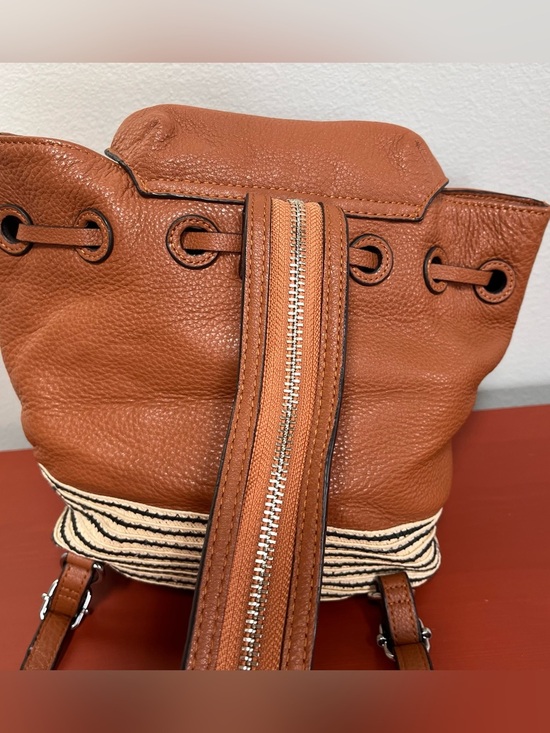 Rebecca Minkoff Cognac Brown Leather Raffia Backpack Purse Convertible Strap main image 10